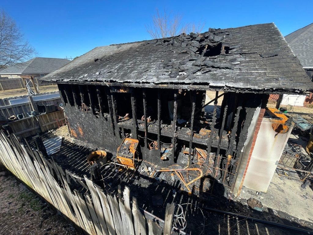 Shed destroyed by a lithium battery fire in Sumter, SC